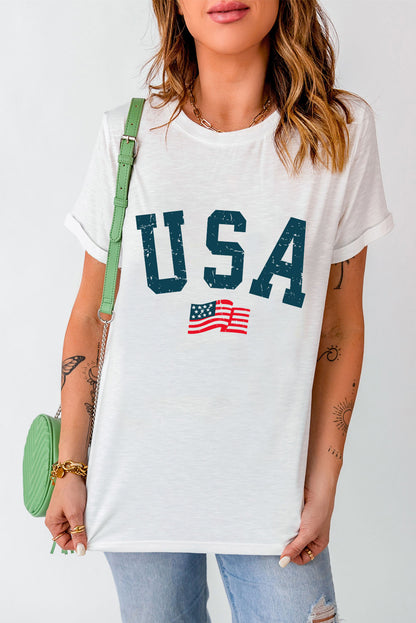 Usa Flag Graphic Oversized Tee | White