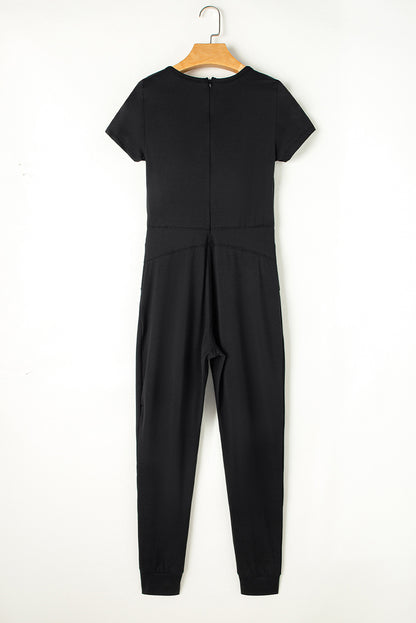 Short Sleeve Pocket Jogger Bottom Athleisure Jumpsuit | Black