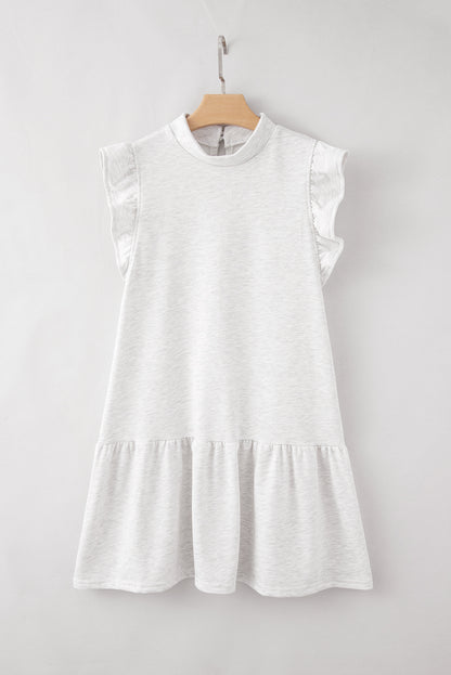 Flutter Sleeve Crew Neck Shift Dress | White