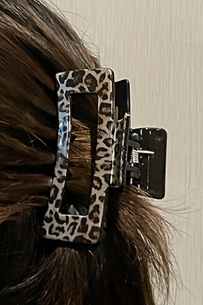 Leopard Print Hollow Out Square Large Hair Claw Clip | Parchment