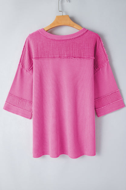 Oversized Mineral Wash Textured Bracelet Sleeve Top | Bright Pink