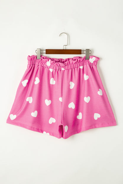 Valentine Heart Print Long Sleeve Tee And Shorts Lounge Set | Pink