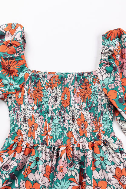 Floral Print Smocked Puff Sleeve Peplum Blouse | Printed