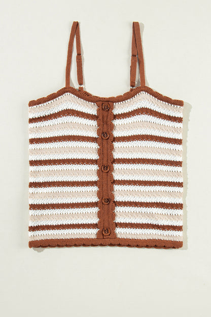 Striped Buttoned Cropped Knitted Vest | Chestnut