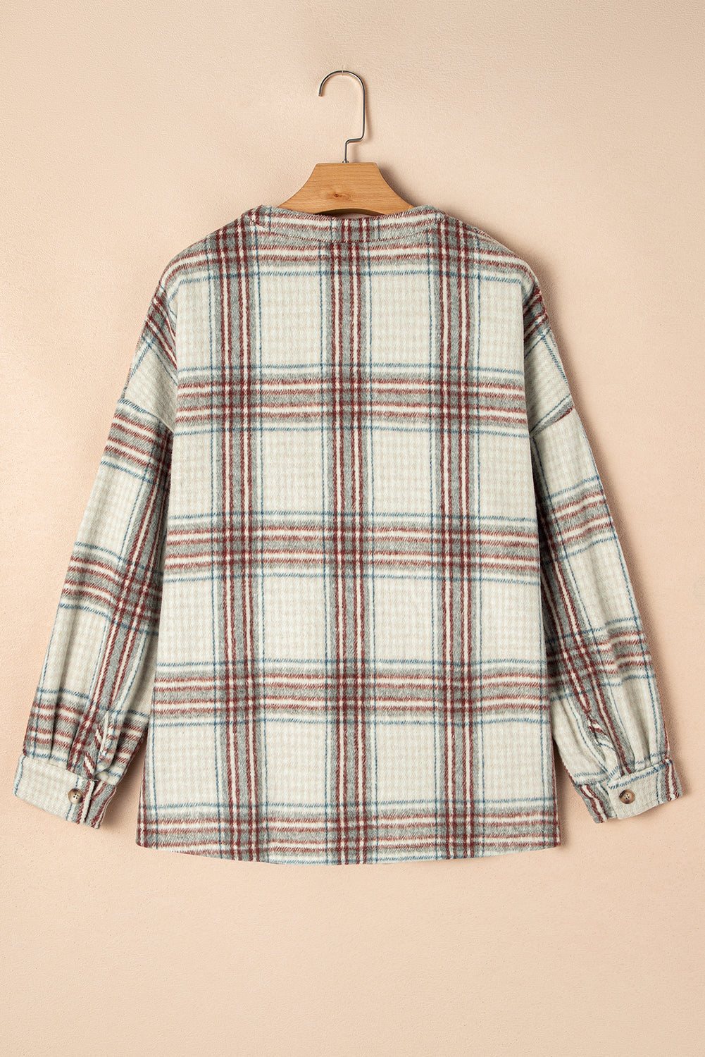 Plus Size Plaid Half-Zipper Sweatshirt With Chest Pocket | Beige