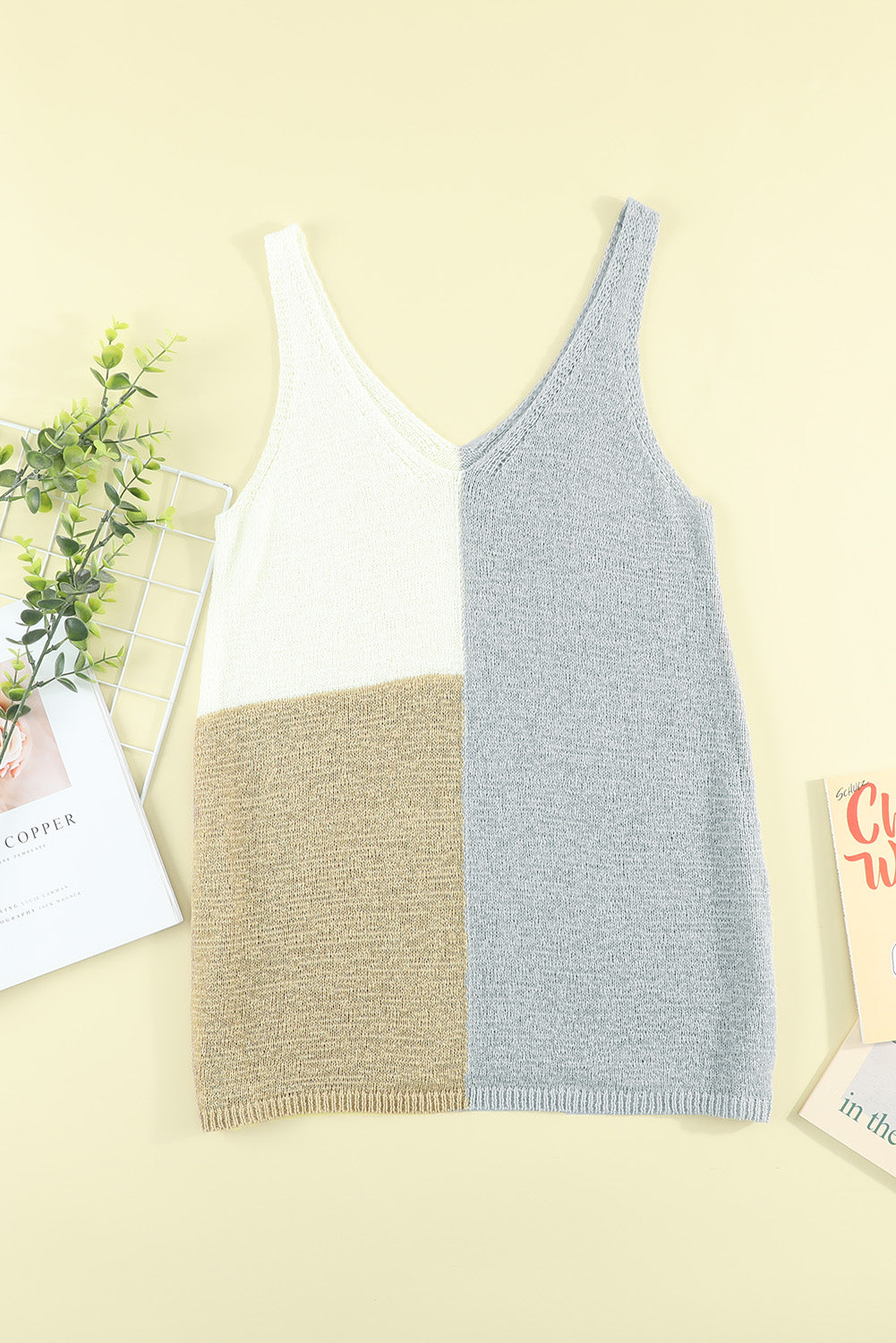 Colour Block Knitted Tank Top | Gray