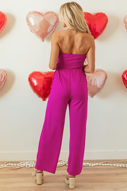 Bowknot Strapless Wide Leg Jumpsuit | Bright Pink