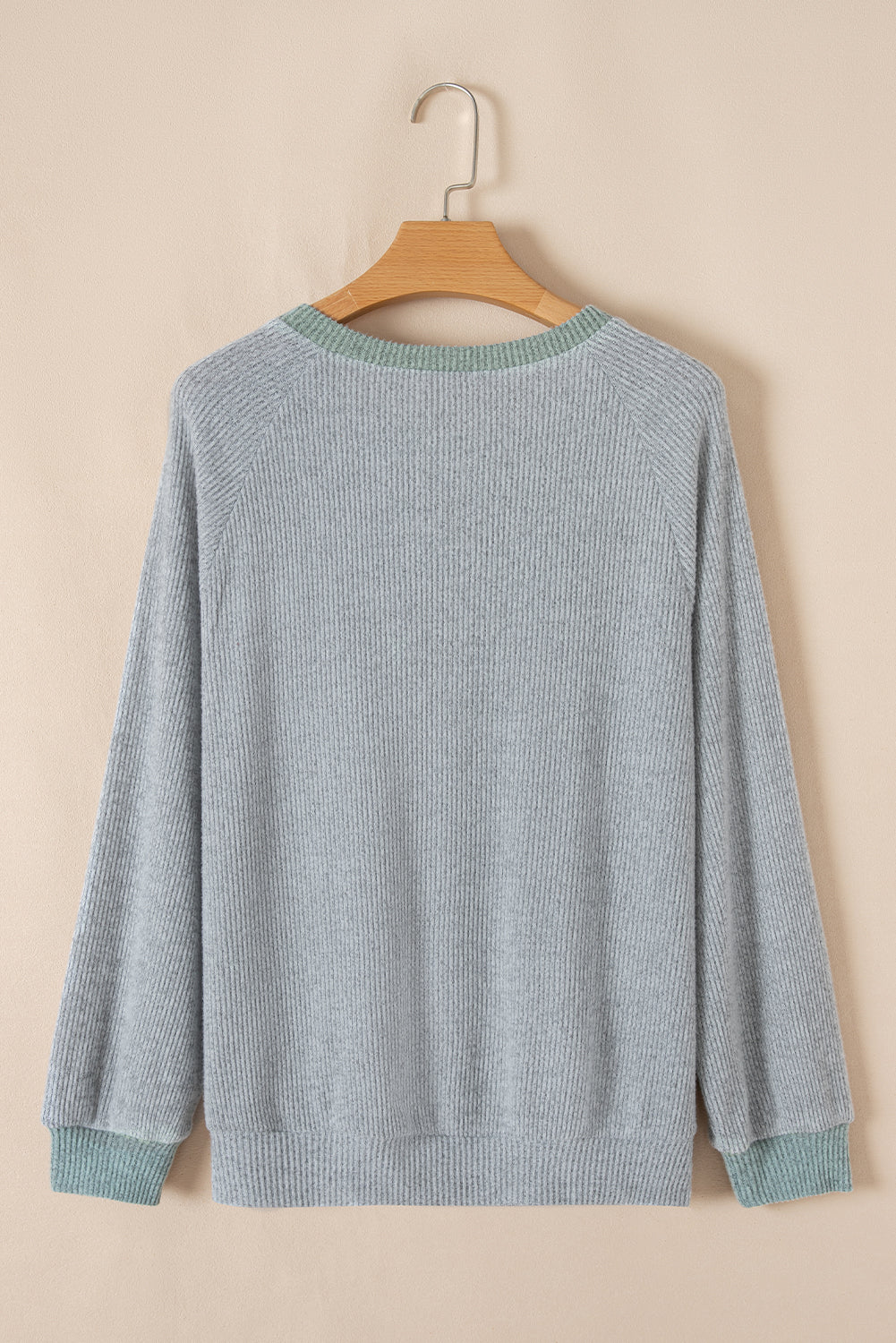 Colour Contrast Ribbed Loose Fit Long Sleeve Top | Light Grey