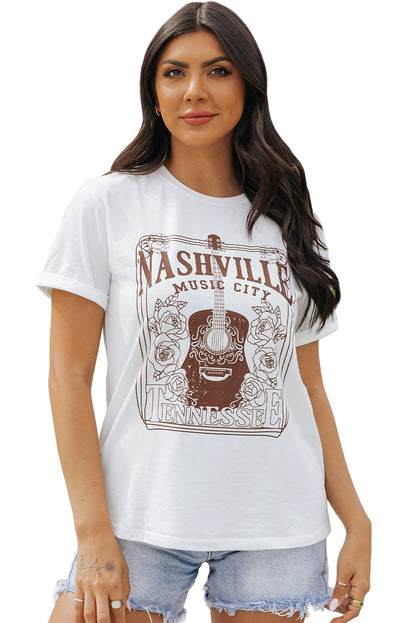 Nashville Music City Graphic Crew Neck Tee | White