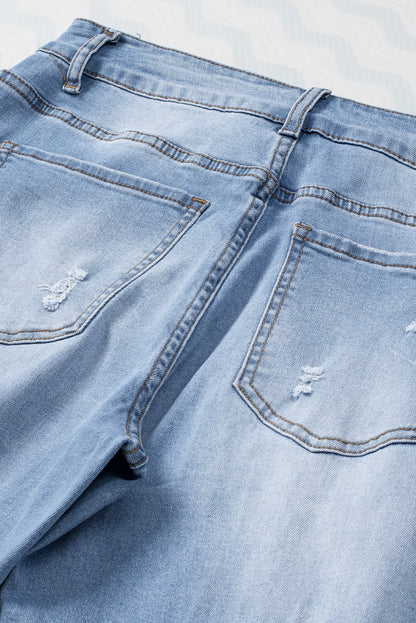 Buttoned Pockets Distressed Jeans | Sky Blue