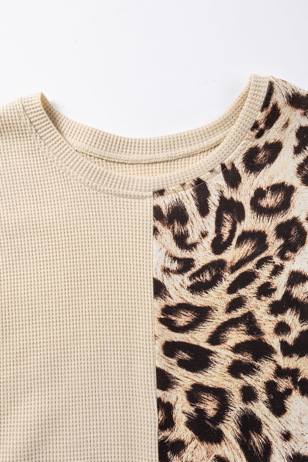 Leopard Colourblock Waffle Knit Top | Pale Khaki