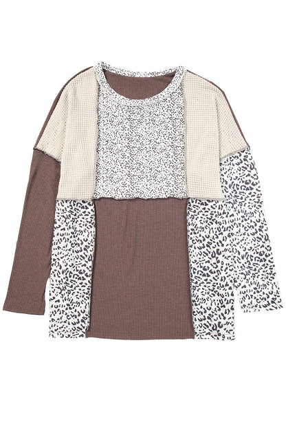 Colourblock Textured Knit Patchwork Top | Leopard