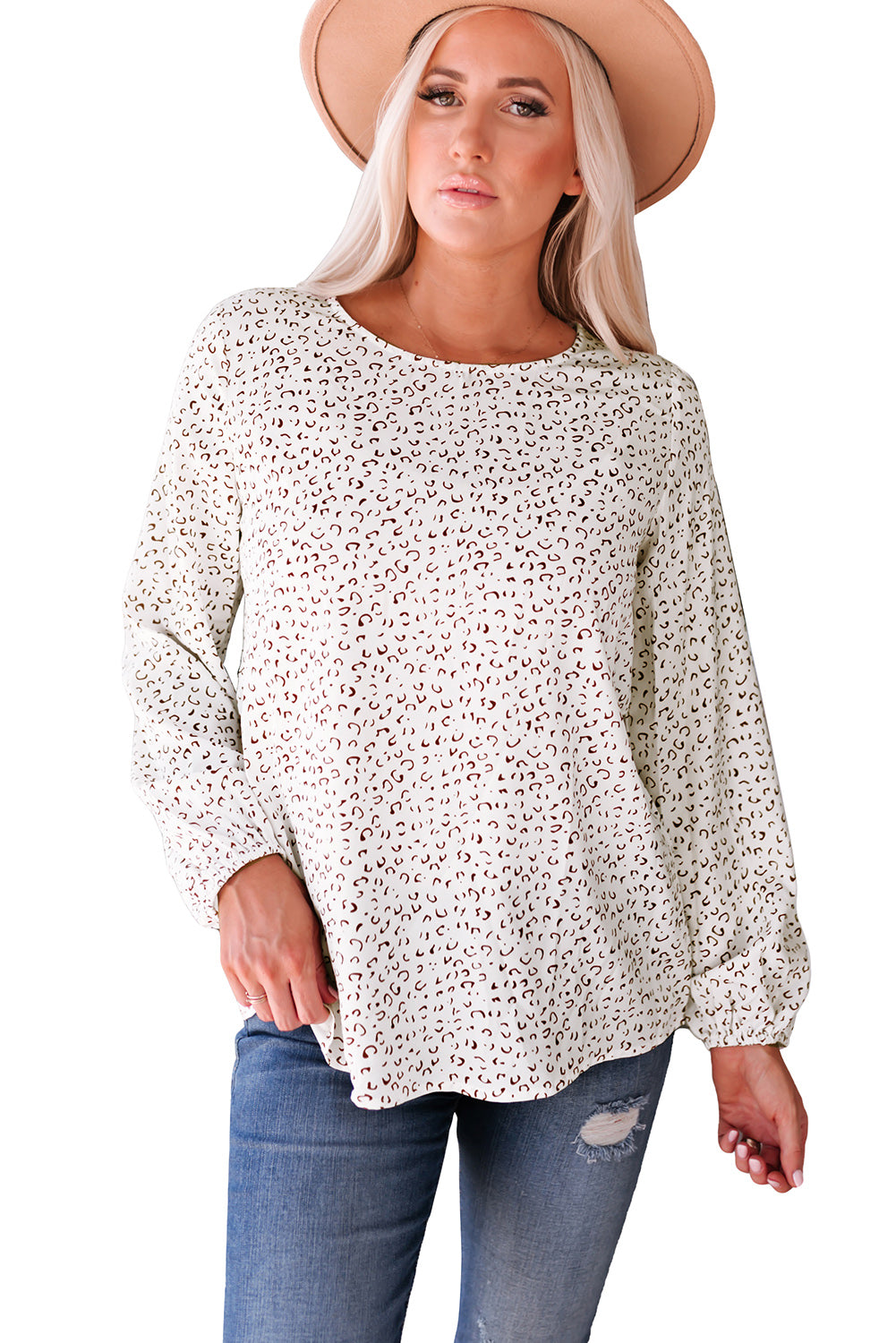 Crew Neck Long Sleeve Blouse | Leopard