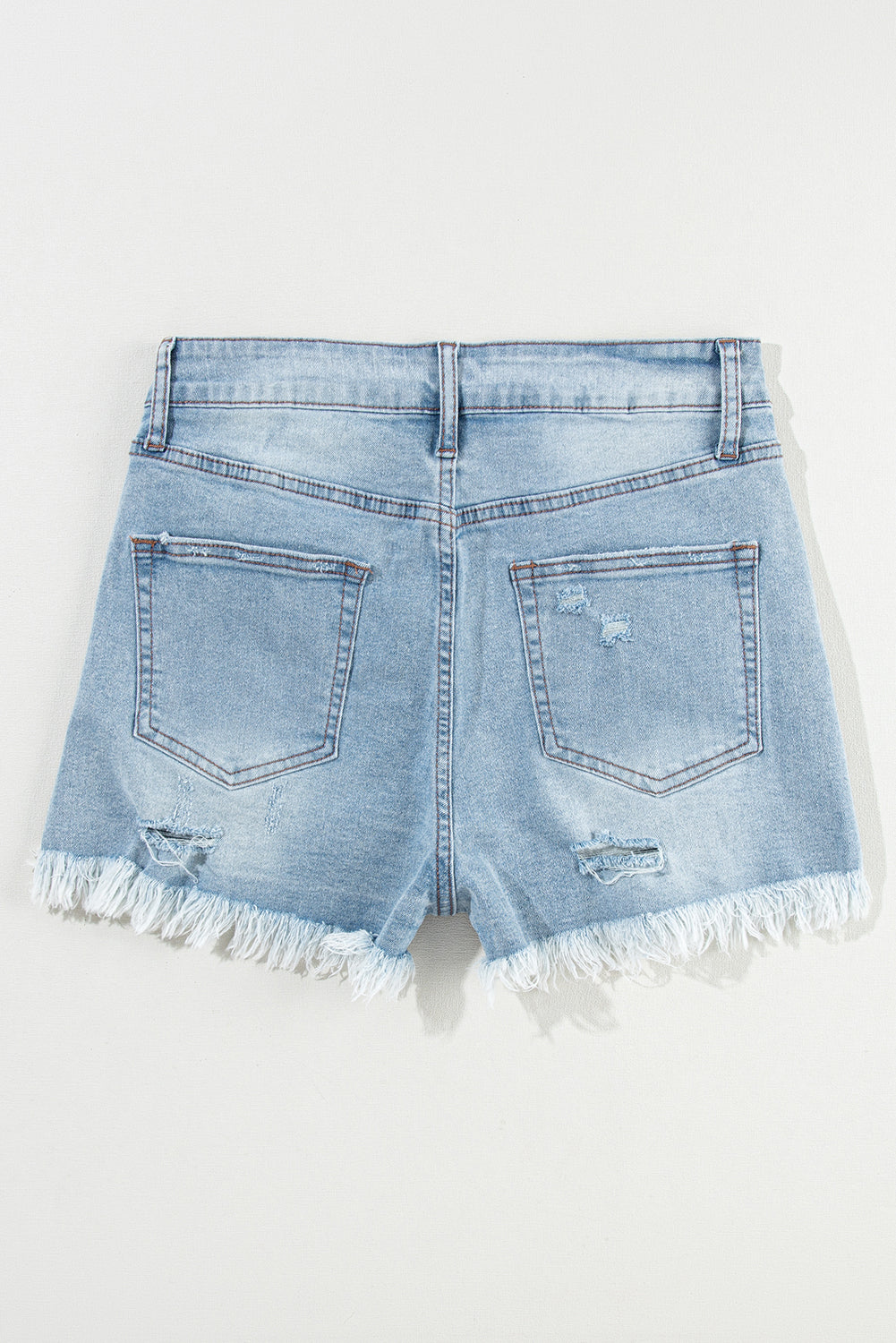 Distressed Ripped Raw Hem High Waist Denim Shorts | Light Blue