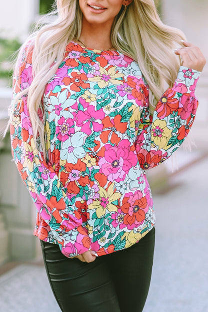 Twisted Hollow-Out Back Floral Long Sleeve Top | Multicolour