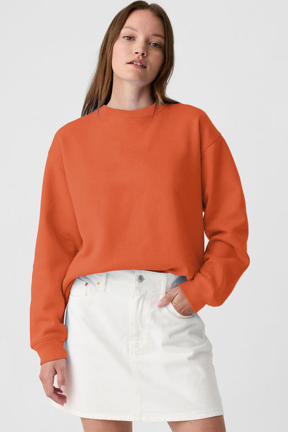 Plain Drop Shoulder Crewneck Pullover Sweatshirt | Orange