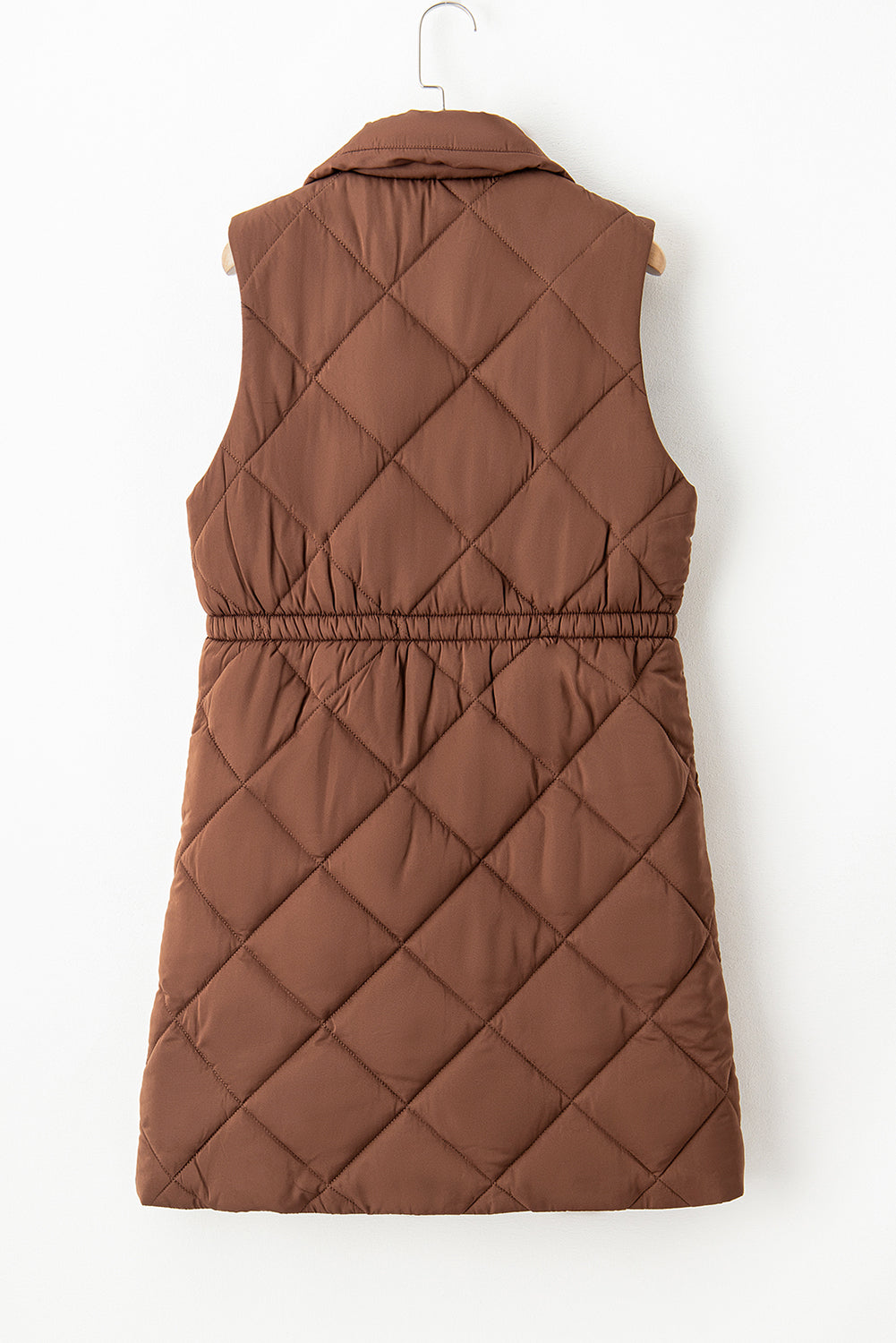 Longline Quilted Stand Collar Puffer Vest | Coffee