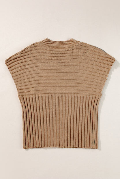 Rib Knitted Wide Sleeve Sweater T Shirt | Light French Beige