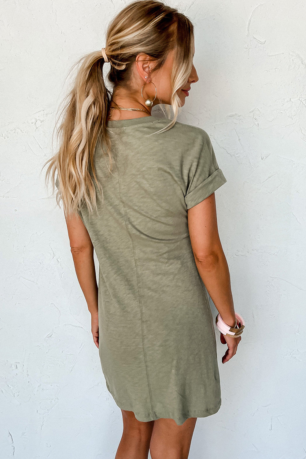 Folded Sleeve Twisted Mini T-Shirt Dress | Laurel Green