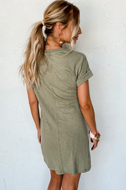 Folded Sleeve Twisted Mini T-Shirt Dress | Laurel Green