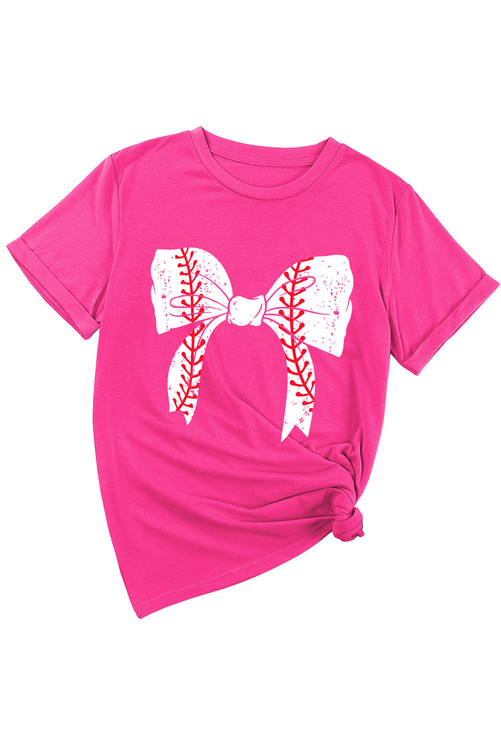 Baseball Bowknot Graphic Casual Tee | Rose Red