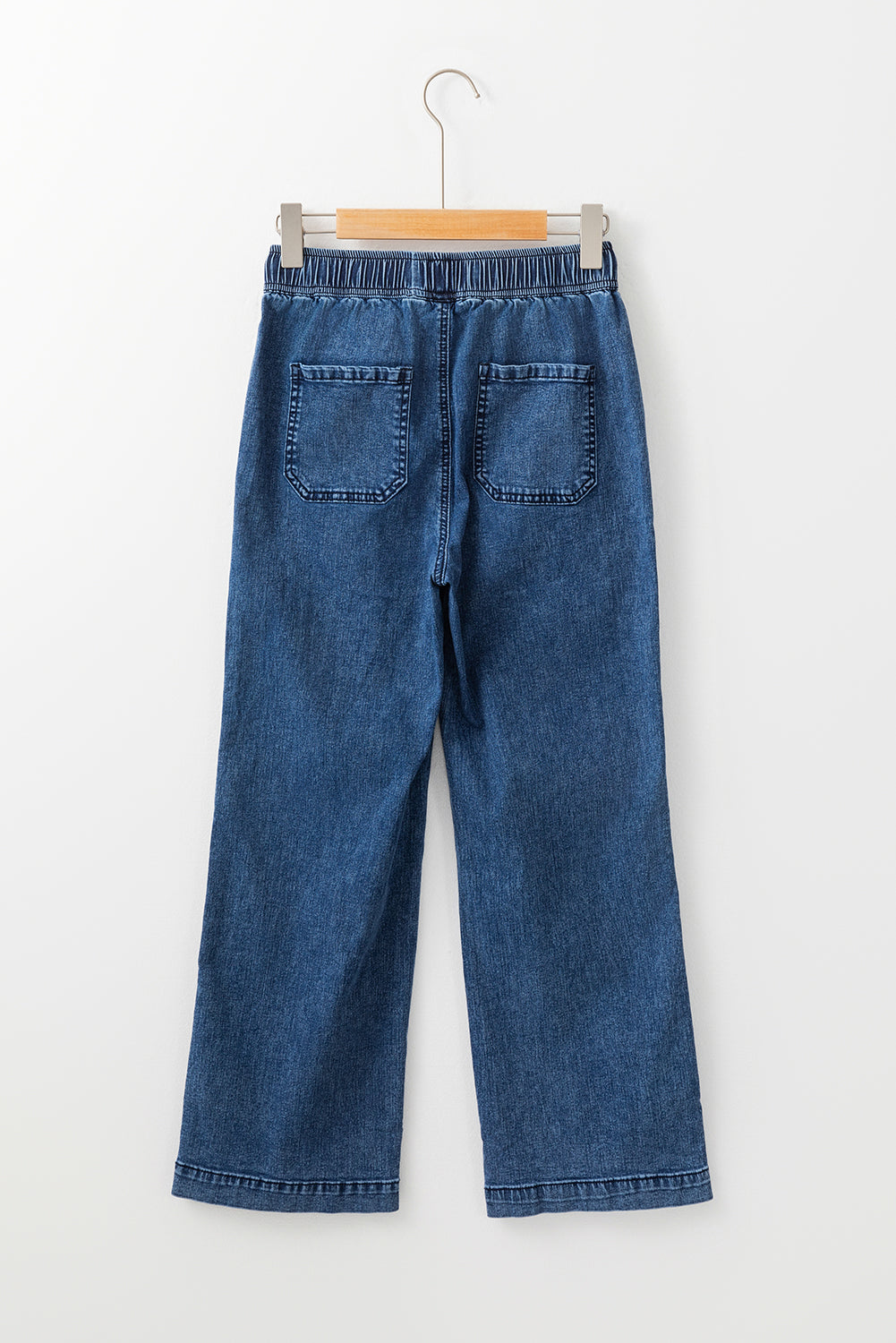 Mineral Wash Drawstring Waist Loose Straight Denim Pants | Sail Blue