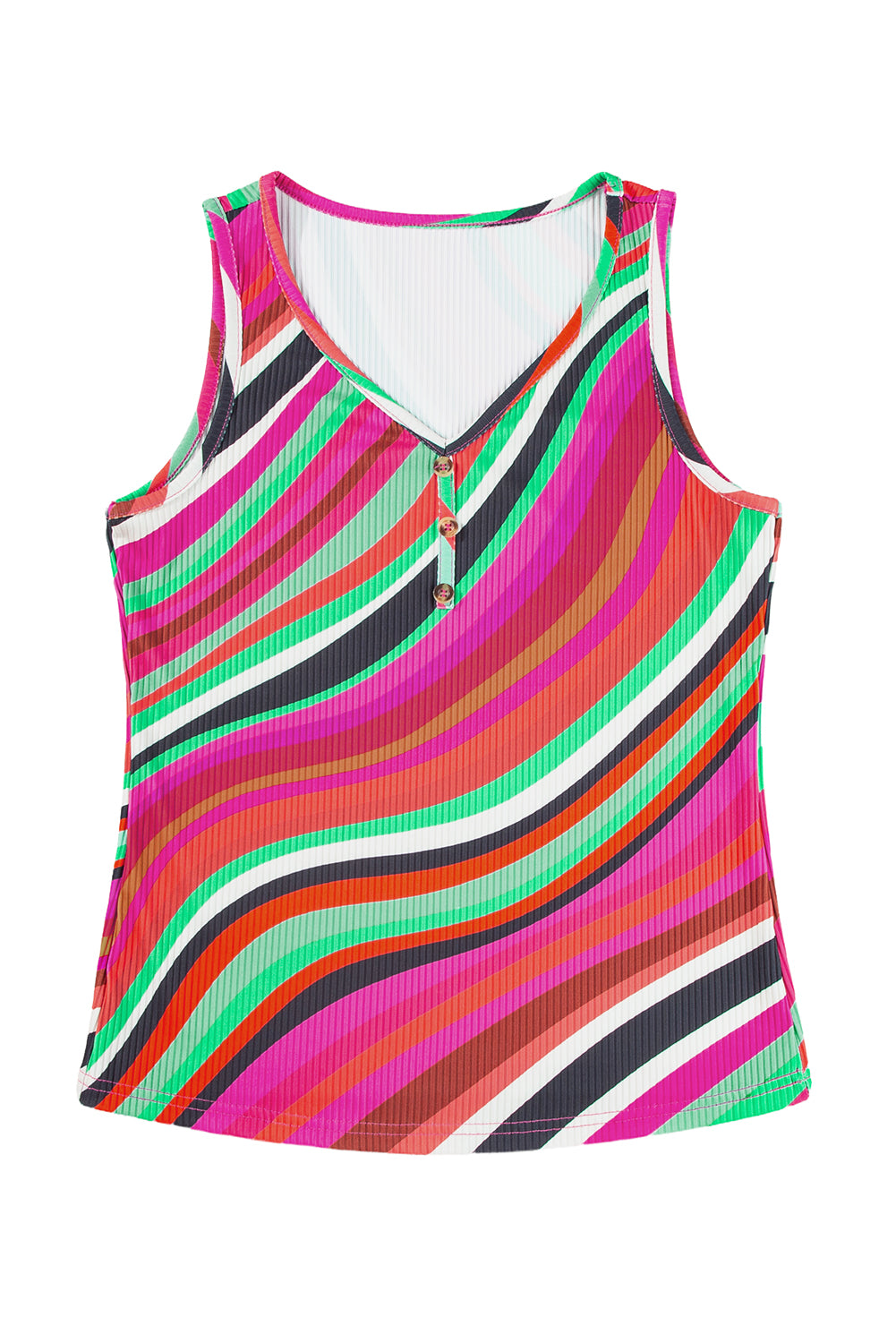 Wavy Striped Buttoned V Neck Tank Top | Purple