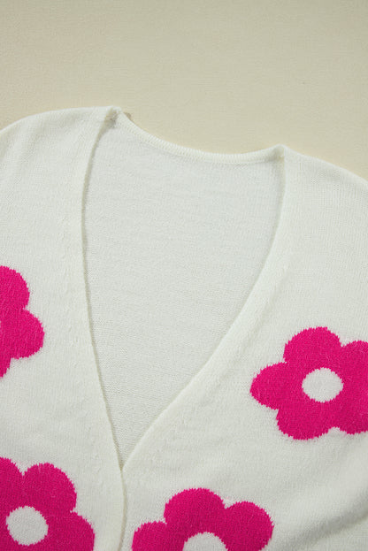 Flower Pattern Open Front Cardigan | Rose Red