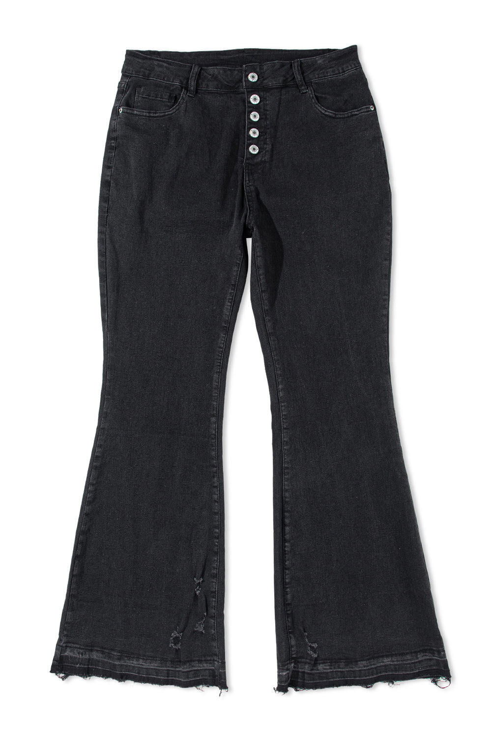 High Waist Button Front Flare Jeans | Black