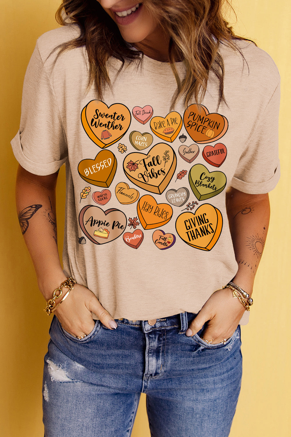 Candy Heart Thanksgiving Graphic Tee | Khaki