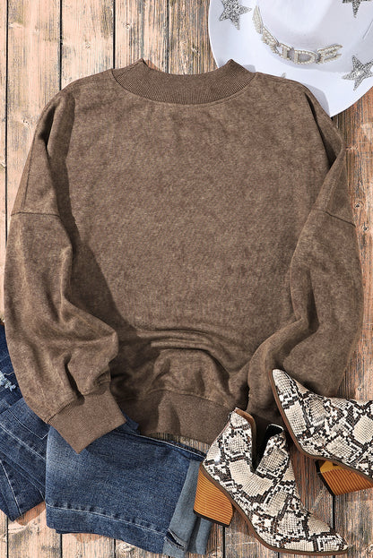 Drop Shoulder Crew Neck Pullover Sweatshirt | Brown