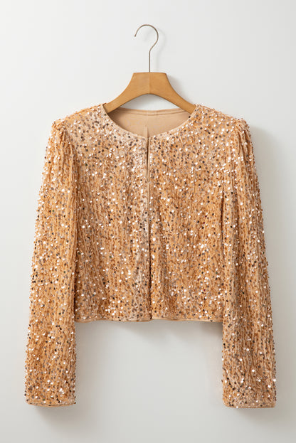 Sequined Open Front Cropped Jacket | Golden Fleece