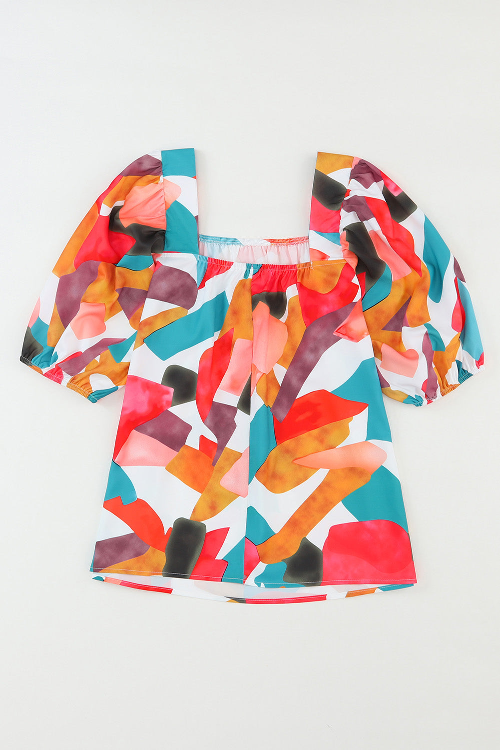 Square Neck Abstract Print Short Sleeve Blouse | Multicolour