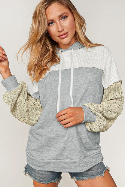 Colourblock Patchwork Pullover Hoodie | Gray