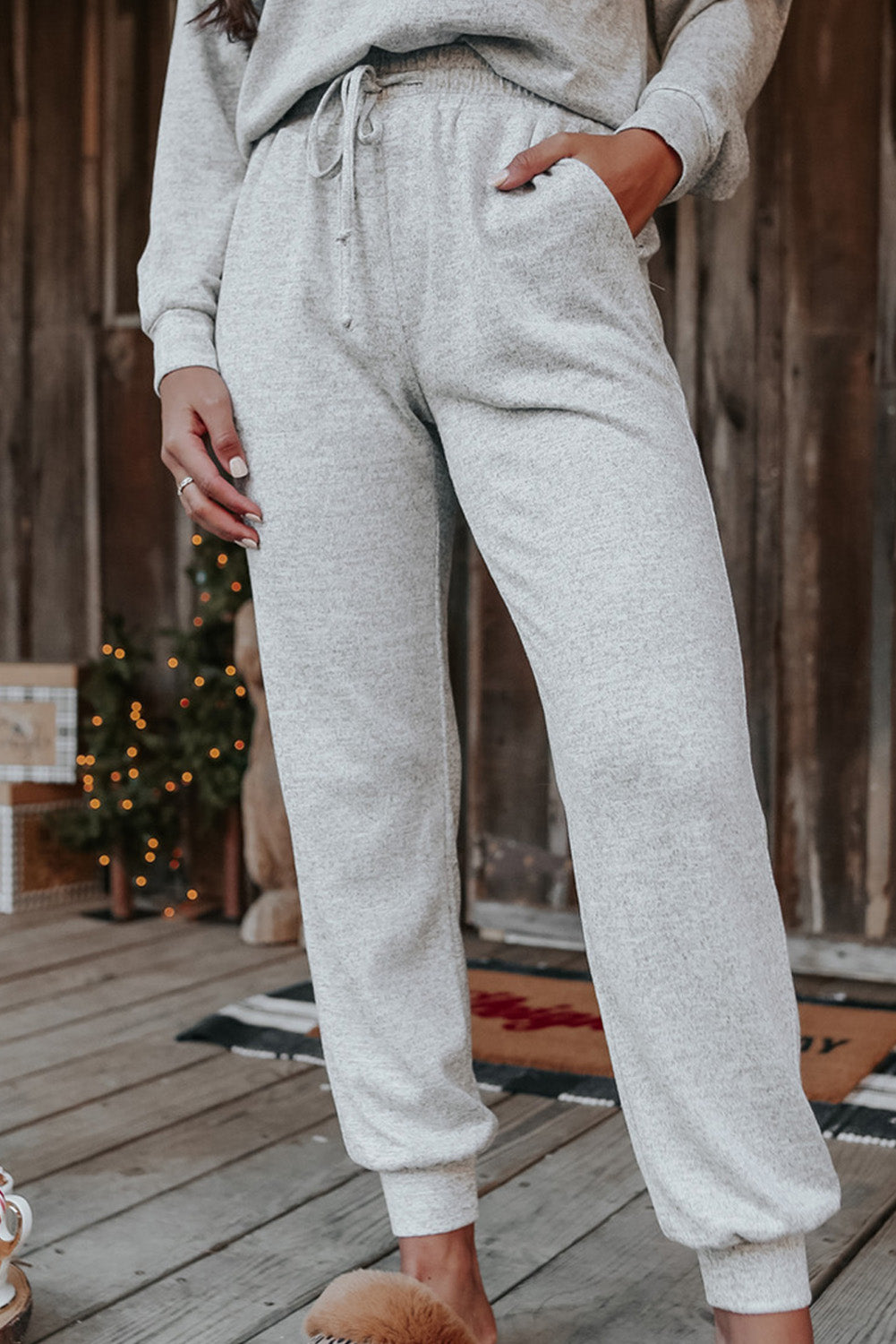 Long Sleeve Pullover And Jogger Pants Lounge Set | Gray