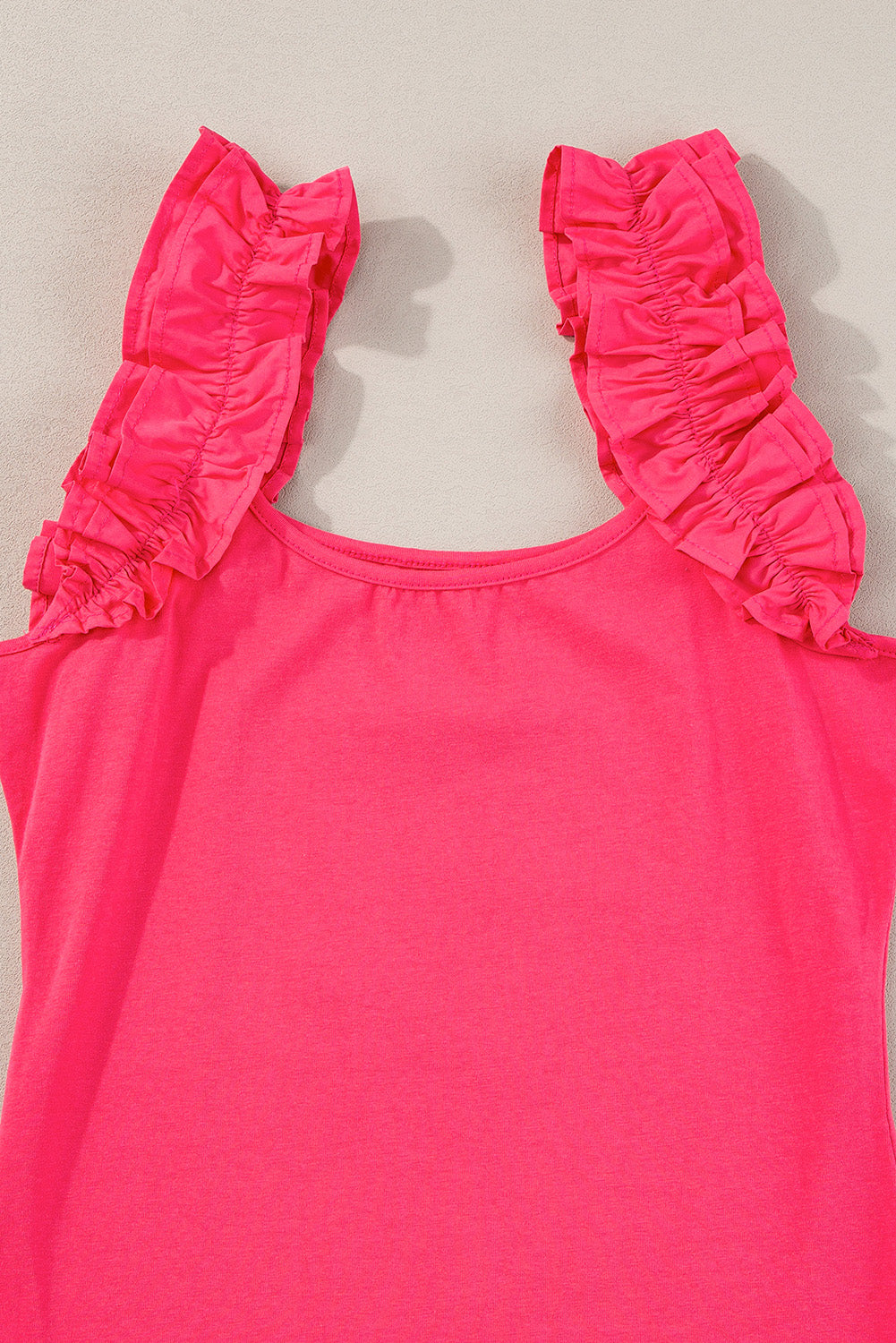 Ruffled Wide Straps Slim Tank Top | Strawberry Pink