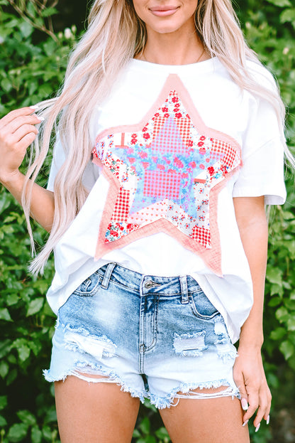 Star Patchwork Loose T-Shirt | White