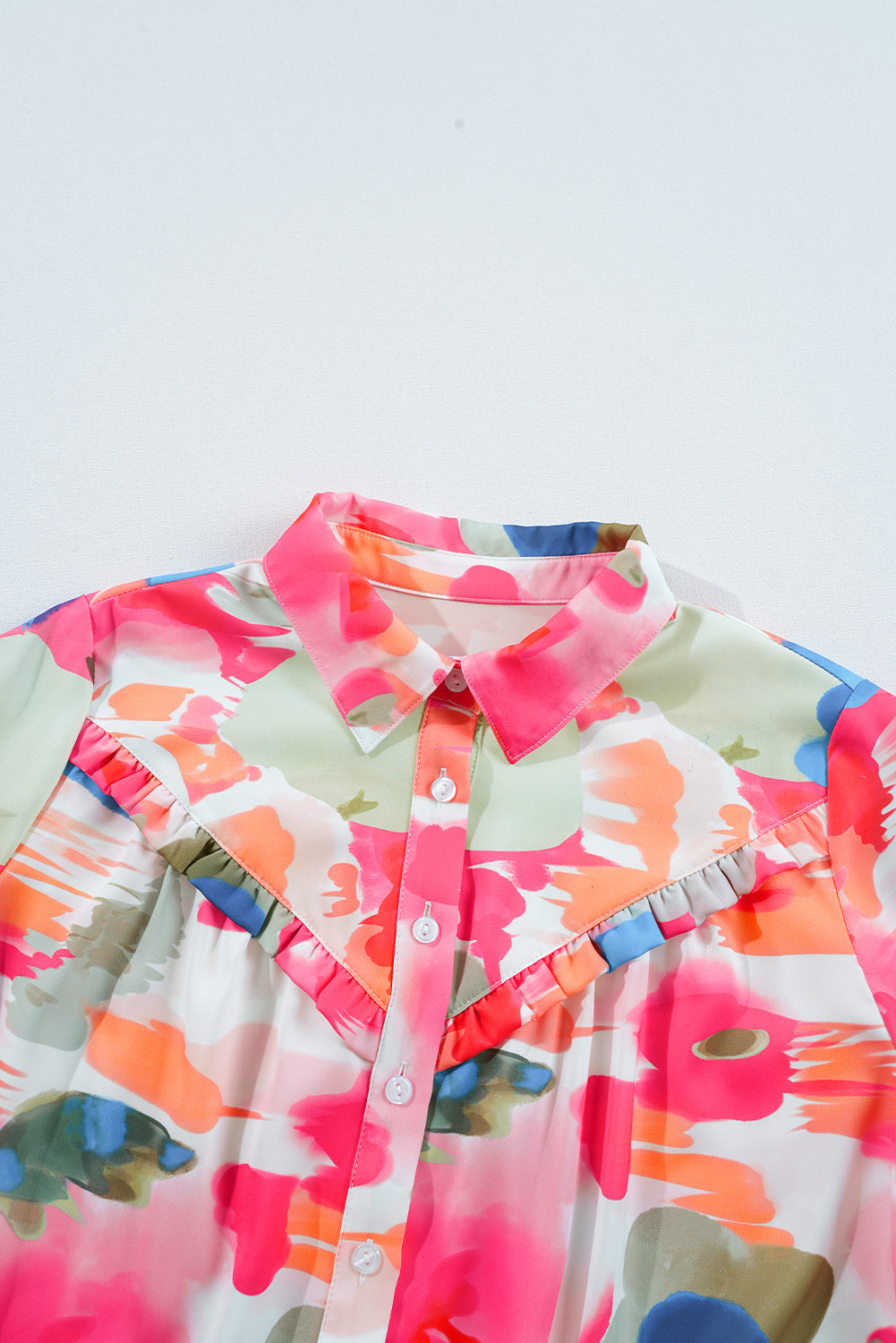 Abstract Print Ruffled Puff Sleeve Shirt | Rose