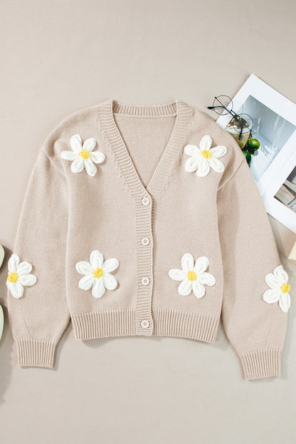 Elegant Flower Decor Button Front Cardigan | Parchment