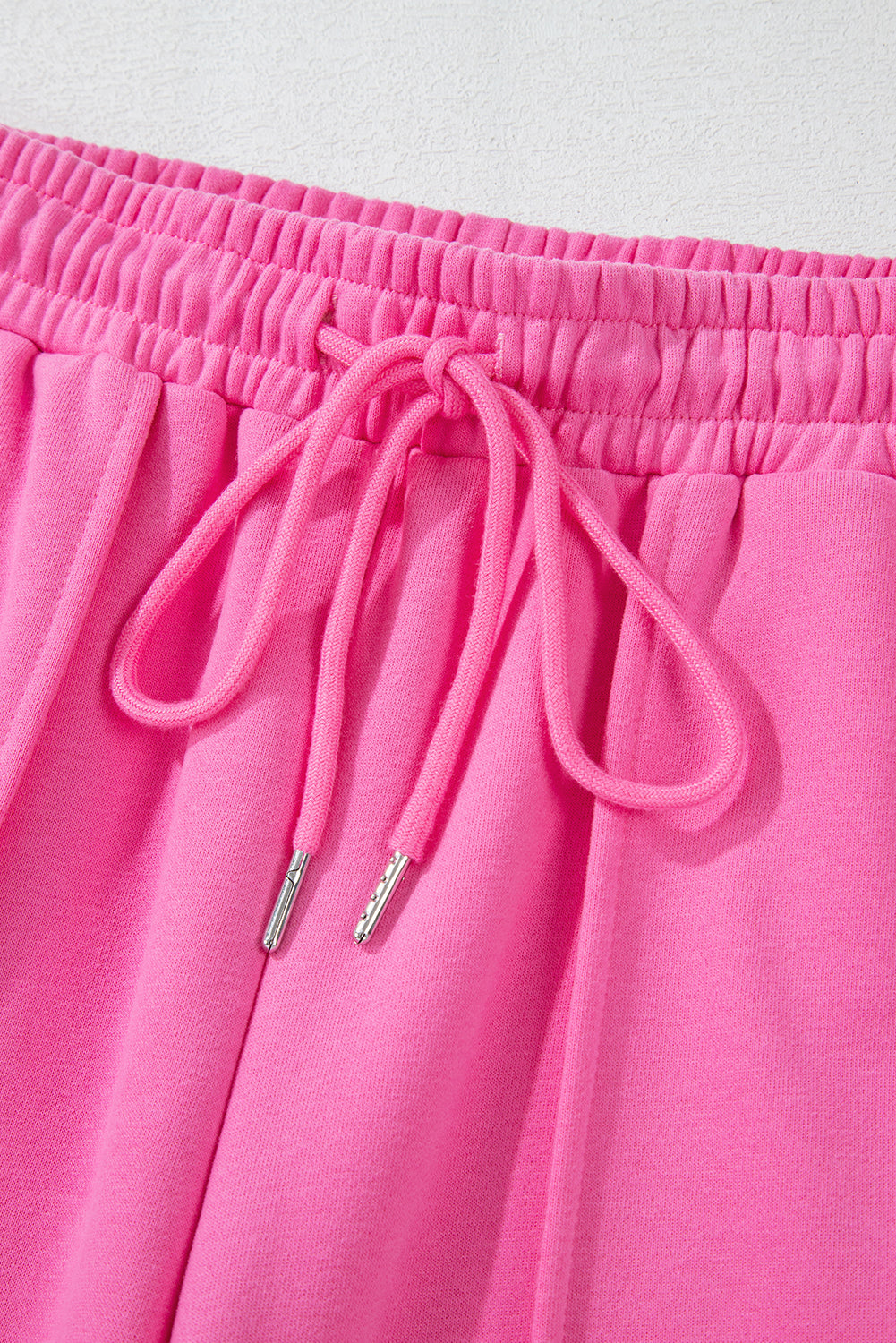 Solid Seamed Zipper Jacket And Drawstring Waist Pants Set | Bright Pink