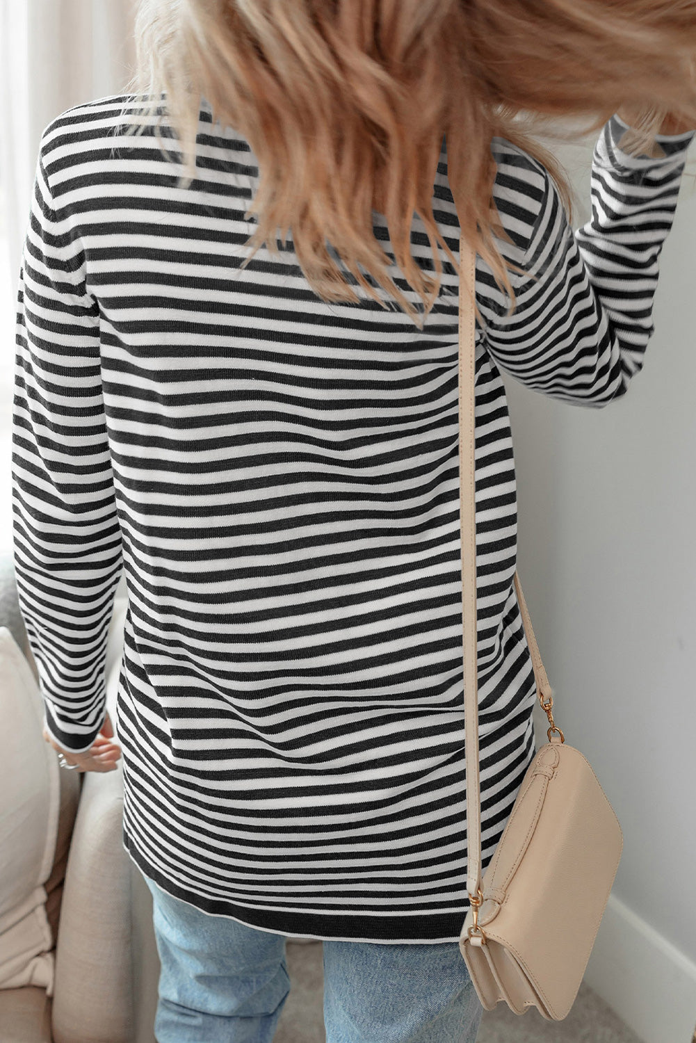 Long Sleeve Button Up Tunic Cardigan | Black Stripe