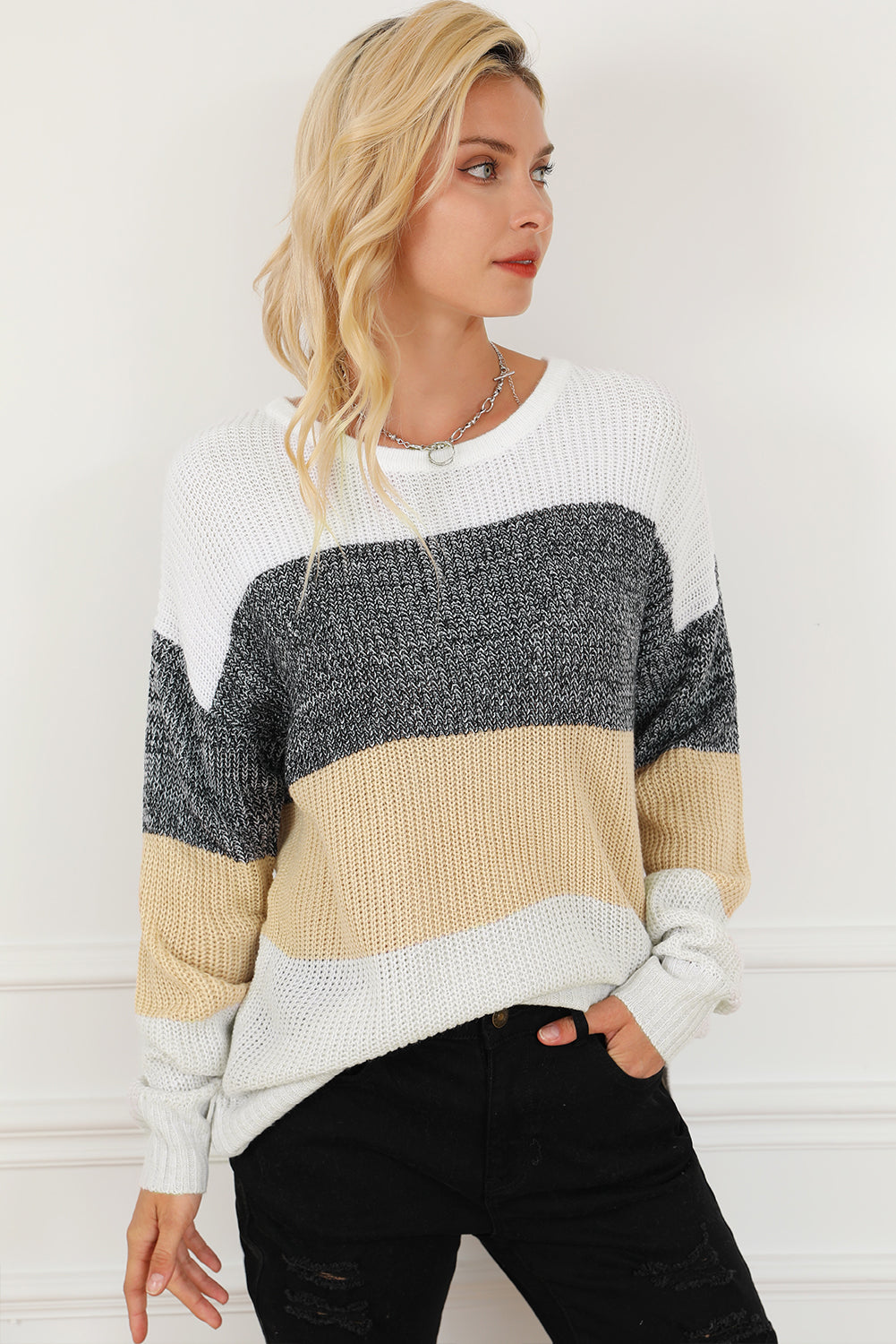 Colour Block Drop Shoulder Knit Sweater | Multicolour