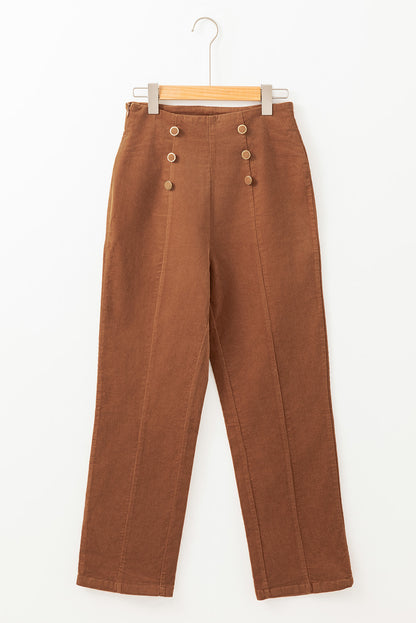 Solid Colour Double Breasted Straight Leg Pants | Chestnut