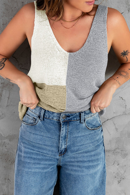 Colour Block Knitted Tank Top | Gray