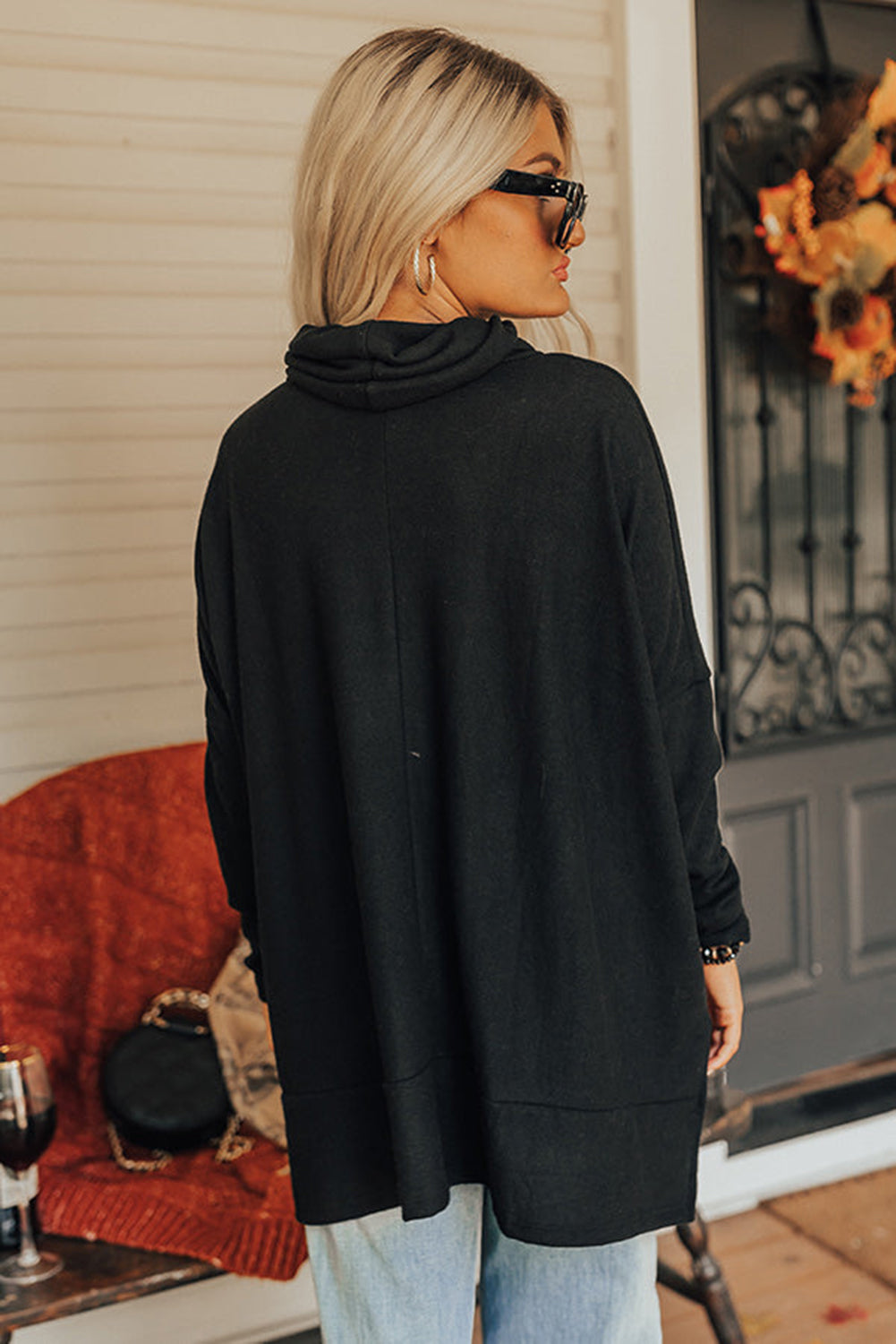 Cowl Neck Shift Tunic Top | Black