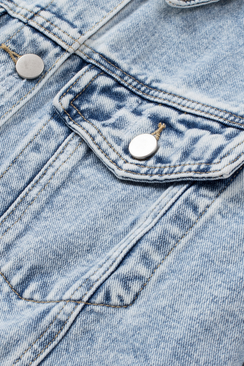 Lapel Distressed Raw Hem Buttons Denim Jacket | Sky Blue