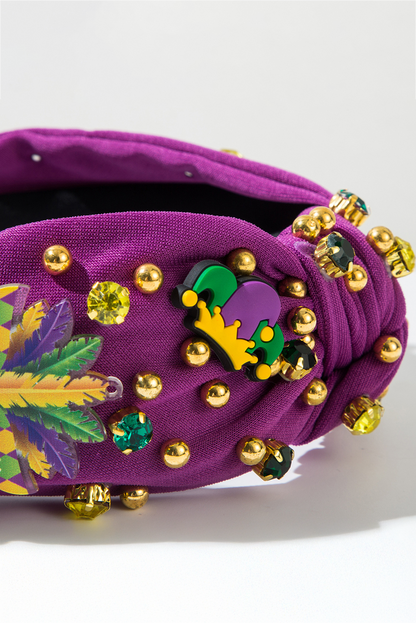 Mardi Gras Rhinestone Beaded Knotted Wide Headband | Tillandsia Purple