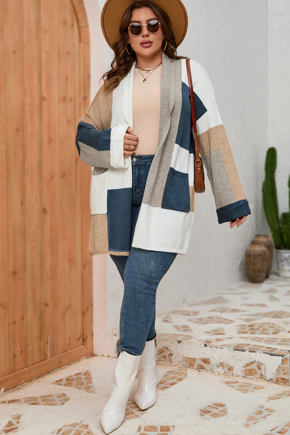 Plus Size Colourblock Knit Cardigan | Multicolour