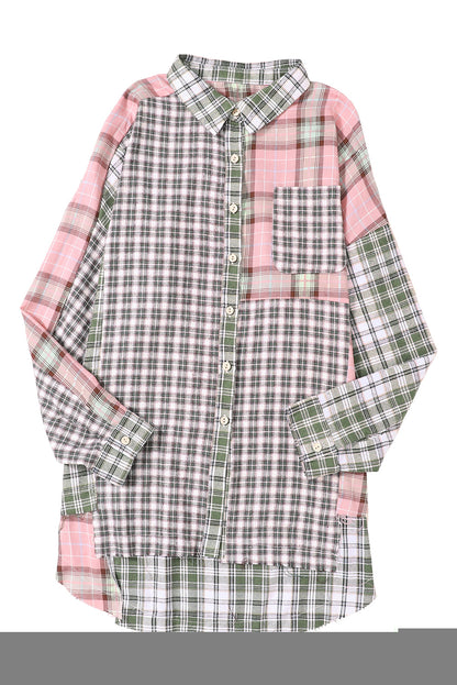 Plaid Patchwork High Low Oversized Shirt | Multicolour