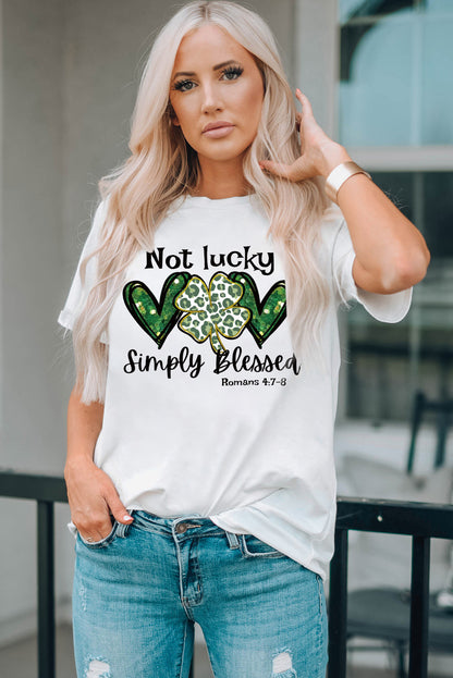 Heart Leopard Clover Slogan Letters Graphic Tee | White